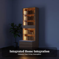 Integrated Drawers floor-to-ceiling bookshelf with Glass Doors personalizedizable Design Glass Door Display Cabinet lattice Shelving bookshelf for Book Lovers, Collectors, homeowners, Living Room, Home Office, Bedroom