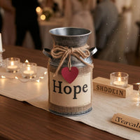Galvanized Milk Can Vase Heart-Shaped Tag Home Decor Weathered