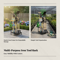 Garden Iron Tool Rack, Multi-Purpose Organizer, Hanging Hangers, Mobile Casters