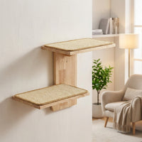 Cat Shelves Wall-Mounted Solid Wood Climbing Frame, 2-Step Playground with Sisal Mat, Simple Style Perch for Indoor Kittens Sleeping and Playing