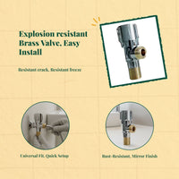 Angle Stop Valve, Double Outlet Triangle Valve, 304 Stainless Steel, Shut-closed, Hot and Cold Water, Universal Connection, Bathroom and Kitchen Plumbing