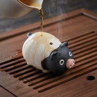 Zisha Clay Tea Pet Handmade Tea Tray Pig Figurine for Office Desk
