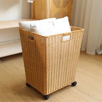 Large American Style Laundry Hamper with Wheels, Light Luxury, Wicker Look, Plastic, for Bathroom
