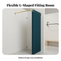 Space-Saving Design L-Shaped Changing Room Easy to Install Corner Fitting Room Sturdy Frame Retail Changing Booth Effortless Sliding Rings for Boutique Owners, Retailers, Customers, Shopping Mall, Temporary Shop, Office, Bedroom