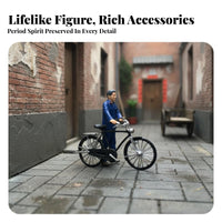 1:64 Scale Human Figure High Intricacy Saluting Armed Forces Member Miniature Man with Pedal Cycle Model Collectible Vintage