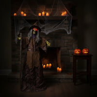 Standing Decoration with Glowing Spectral Figure with Robe Freestanding Prop for Halloween, Eerie Dwelling, Entryway