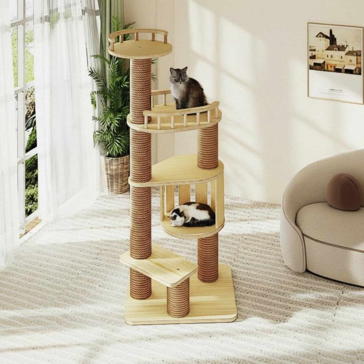 Large Pet Perch System with Space Capsule Stable and Sturdy Pet Perch System with Space Capsule Modern Design for Multiple Cats, Indoor, Living Room
