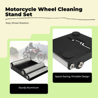 Motorcycle Tire Stand, 360° Rotating Maintenance Tool, Universal Wheel Cleaning Holder, Steel Construction