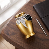 Personalized Keepsake Urn with Photo Pendant Polished Miniature Urn with Charms Metal Ash Holder Compact for Grieving Families