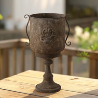 Vintage Pedestal Urn Planter Rustic Urn Planter with Pedestal Base Freestanding Plant Pot Metal for Garden, Entryway, Balcony