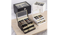 Three-Tier Eyewear Organizer 24-Compartment Glasses Display Case with Lid Transparent Sunglass Box with Drawer Clear for Collectors, Dressing Table, Closet