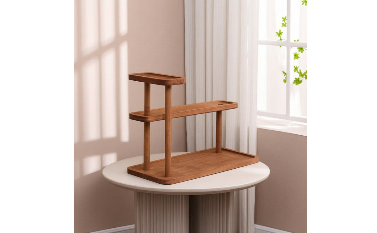 Minimalist Wooden Display Riser Stand Multifunctional Three-Tier Display Stand Compact Space-Saving for Collectors, Desk, Entry Table