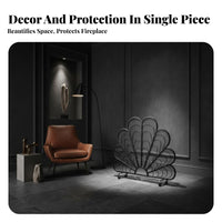 Peacock Fireplace Screen Handcrafted Decorative Metal Easy Assembly Freestanding Fireplace Cover for Pet Owners