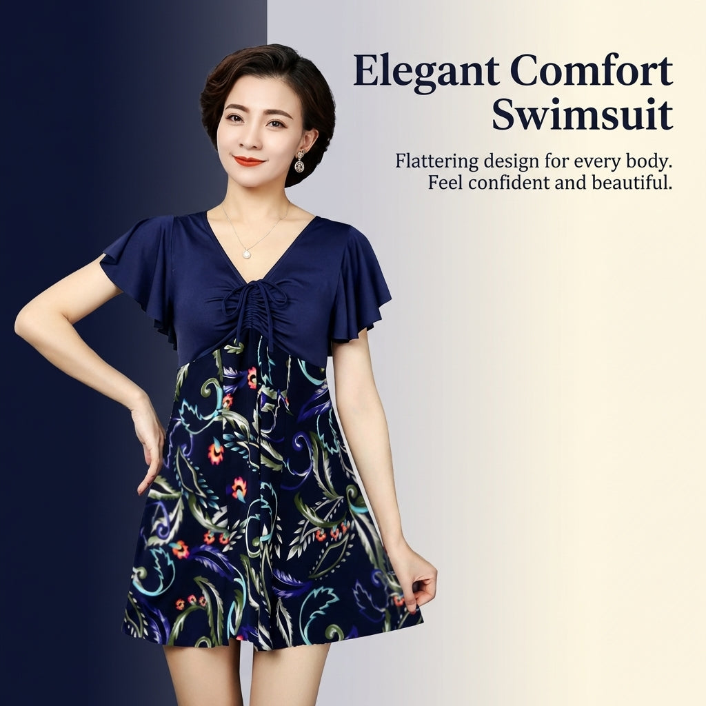 Swimsuits for Women, Modest Short Sleeve for Mature Plus Size Conservative Swimwear with Control, Split Design for Water Aerobics & Pool Wear