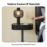 Nightstand with Storage Modern Design Bedroom Furniture Stone-Patterned Top