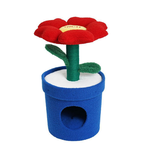 Flower Pot Pet House Enclosed Cat House with Scratching Post Cozy for Small Dogs