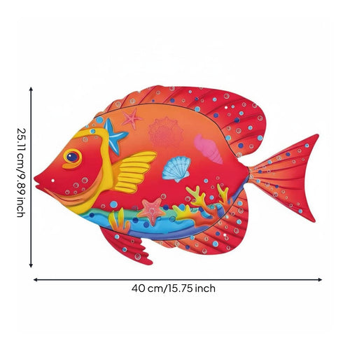 Metal Fish Wall Art Hand-Painted Colorful Fish Wall Decor 3D Appearance Nautical Hanging Decoration for Patio, Washroom