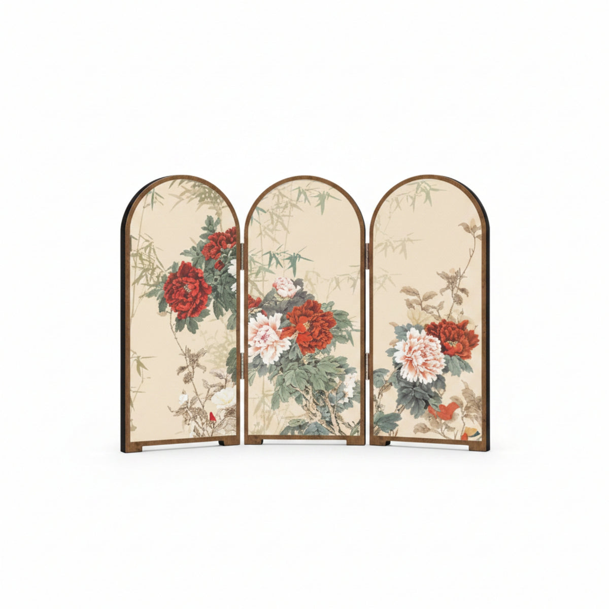 Tabletop Folding Screen Hinged Arched Folding Screen Wood-Tone for Desk, Cabinet