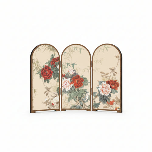 Tabletop Folding Screen Hinged Arched Folding Screen Wood-Tone for Desk, Cabinet