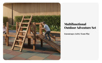 16 Pieces Carbonized Wood Kindergarten Physical Training Set Encourages Active Play Kids Balance Beam Course Builds Strength Wooden Climbing Frame Set Long-Lasting Construction for Toddlers, Teachers, Parents, Daycare Center, Outdoor, Playground