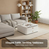 Square Storage Table Rock Slab Top Living Room Furniture Minimalist Design Scuff-Resistant Resistant for Small Areas, Den