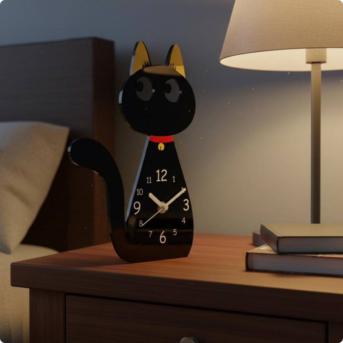Acrylic Feline Timepiece Analog Home Decor Desktop Display