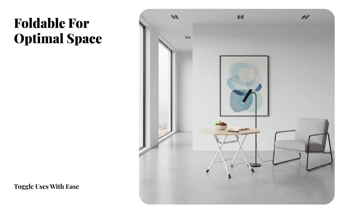 Space Saving Folding Table Lightweight Small Foldable Table Multi-Purpose Small Foldable Desk Rounded Corners for Apartment Dwellers, Telecommute Workers, Dorm Room, Market Stall, Study Area, Home Office