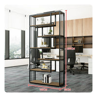 Display Bookcase Freestanding Partition Shelf Industrial Style Bookshelf Multi-tier Display Rack Open Back Metal Wood Bookcase Privacy Screen with Storage Suitable for Office Living Room Entryway Home Decoration
