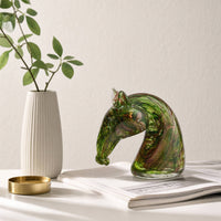 Glass Horse Figurine Marbled Glass Horse Glossy Sculpture for Art Lovers, Bookshelf, Console Table