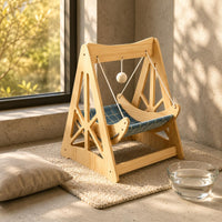 Wooden Pet Swing Bed Blue Plaid Feline Swing Bed Hanging Toy