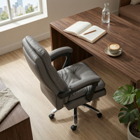 PU Leather Executive Chair Gray High Back Office Chair Upholstered for Study Room