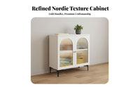 Multi-Functional Modern Buffet Cabinet Large Capacity Living Room Console Cabinet Sturdy Carbon Steel Legs White Fluted Sideboard Easy Assembly for Apartment Dwellers, Homeowners, Families, Hallway, Entryway, Kitchen
