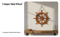 Ship Wheel Wall Decor Classic Nautical Wooden Nautical Steering Wheel Rustic Design Wall Hanging for Bar, Restaurant, Man Cave