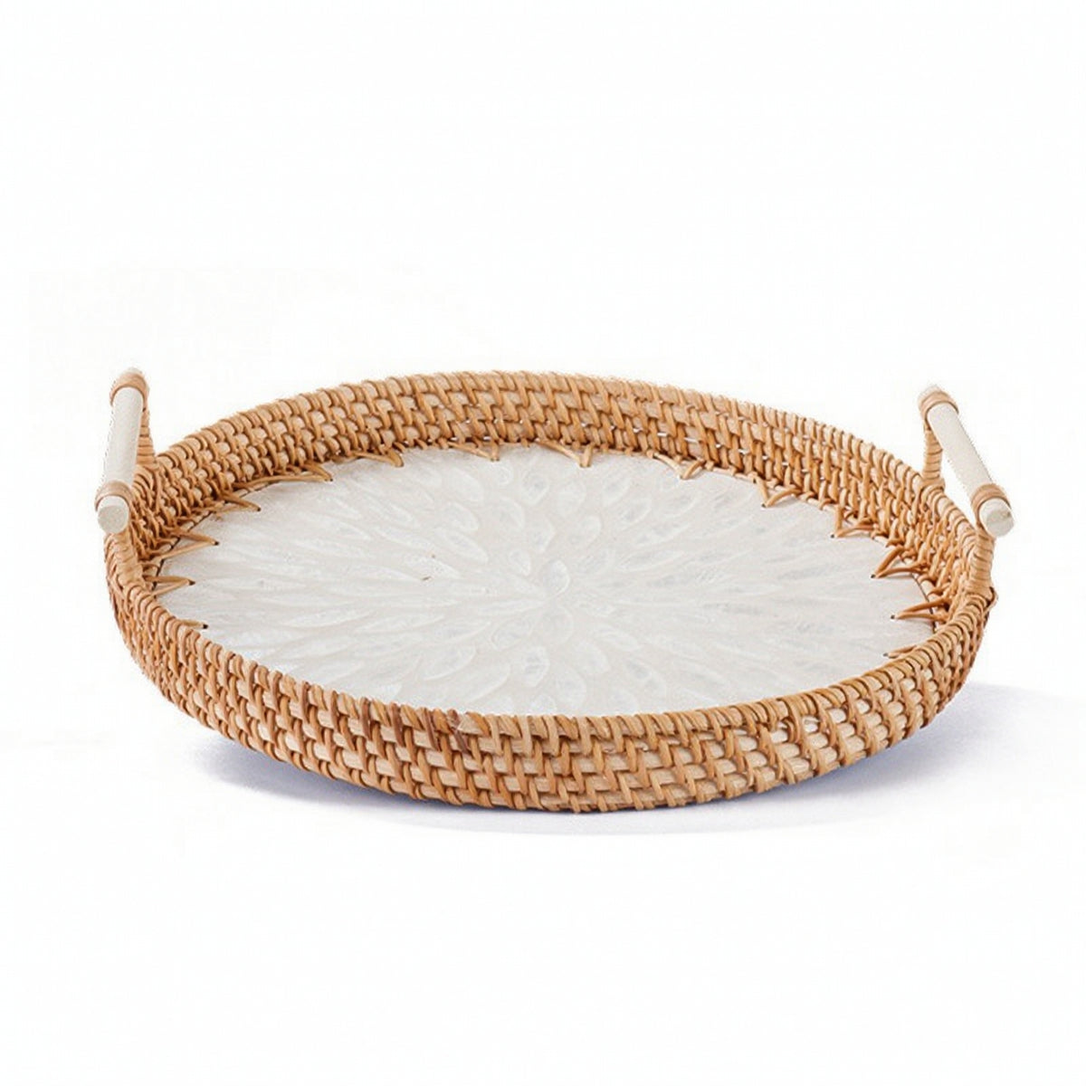 Home Decor Wicker Basket Tray with Handles Portable Woven Basket Tray with Handles Lightweight Versatile for Hosts, Tabletop, Kitchen, Picnics