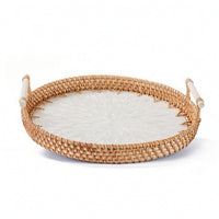 Home Decor Wicker Basket Tray with Handles Portable Woven Basket Tray with Handles Lightweight Versatile for Hosts, Tabletop, Kitchen, Picnics