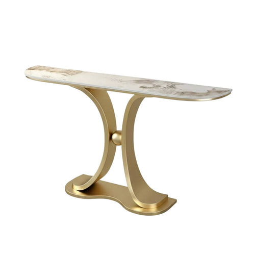 Contemporary Entryway Table, Marble Top, Metal Frame, Living Room