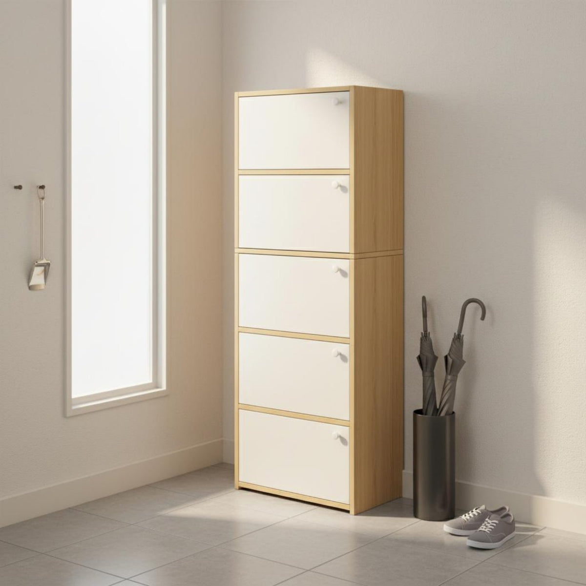 Tall Narrow Footwear Storage Unit Space Saving Entryway Shoe Storage Large Capacity Household Furniture for Hallway, Corridor, Small Areas