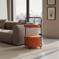 2-Tier Rolling Storage Table Sturdy Frame 2-Tier Wheeled Organizer Uncovered Top