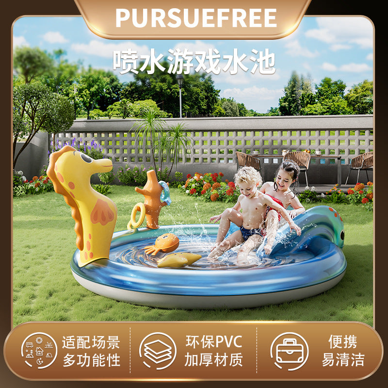 Pursuefree Multifunctional Inflatable Game Pool with Water Spray, Animal Design, for Home and Outdoor Use