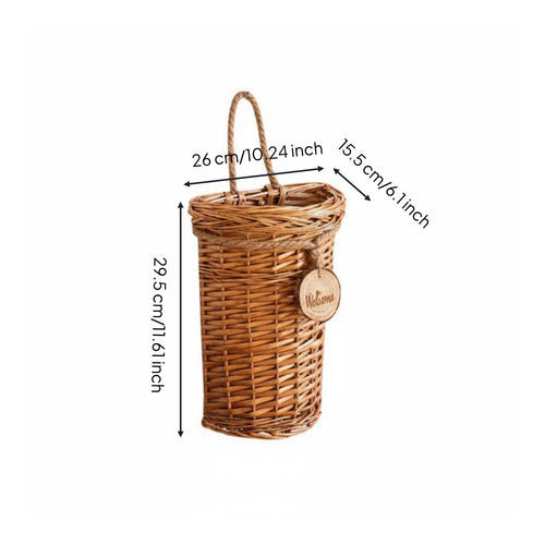 Rattan Wall Basket Vintage Design Woven Hanging Basket Multi-Purpose