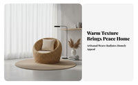 Pad Ed Barrel Armchair Natural Aesthetic Woven Seating Comfortable Pad Breathable Design for Balcony, Bedroom, Bay Window
