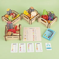 Pretend Supermarket Educational Wooden Grocery Store Tabletop Cashier Stand with Register for Playroom
