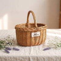 Handwoven Fiber Basket Rustic Basket with Handle Woven for Flower Arranging