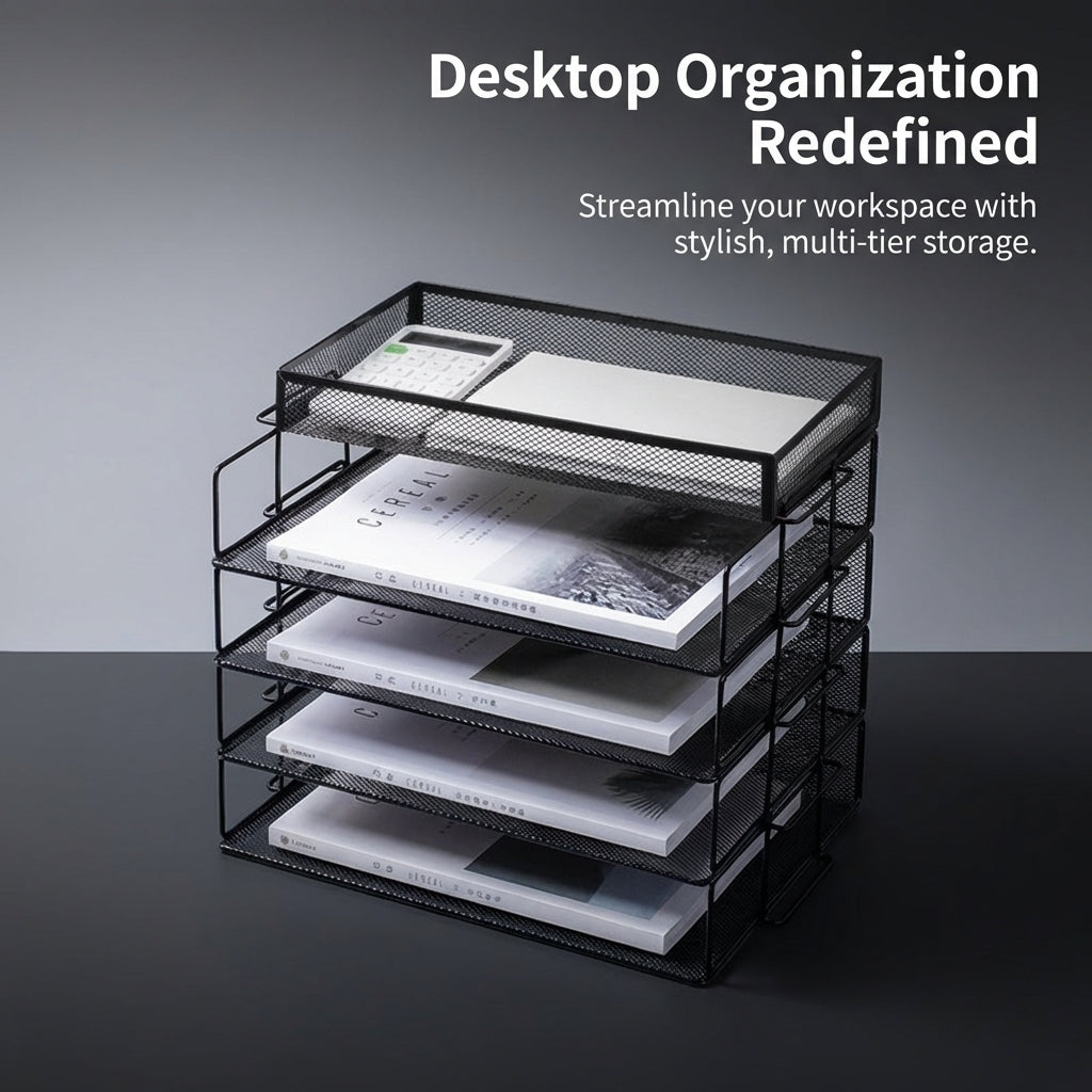 5-Tier Metal File Organizer for Desk, Stackable Document Rack for Office, Multi-Tier Desktop Storage Tray, letter-size Compatible Vertical