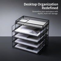 5-Tier Metal File Organizer for Desk, Stackable Document Rack for Office, Multi-Tier Desktop Storage Tray, letter-size Compatible Vertical