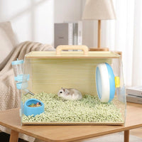Portable Hamster Cage with Full View Acrylic Design, Wood Handheld Travel Hamster Cage for Small Pet Outdoor Outgoing and Transparent Carrying
