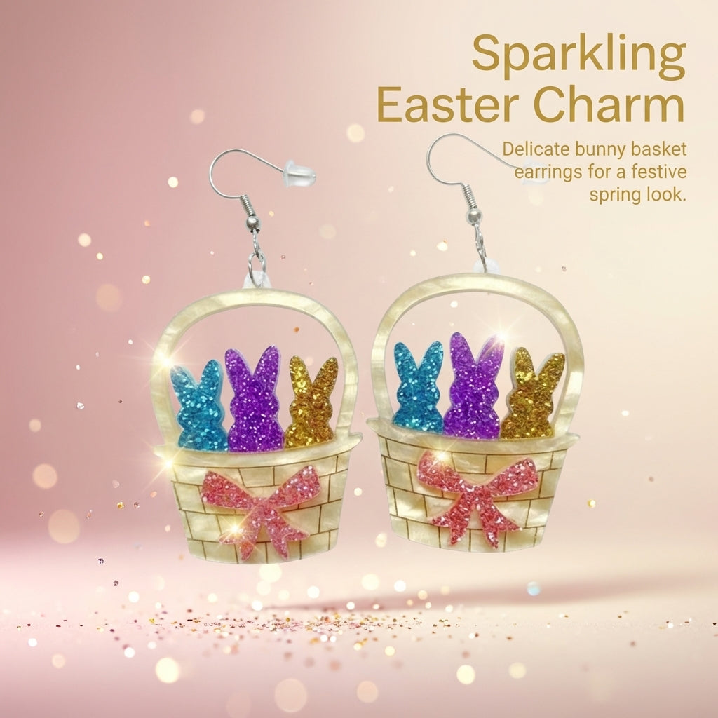 Easter Bunny Earrings for Women, Glitter Egg Dangle Earrings, Novelty Costume Earrings, Happy Easter Jewelry Set, Acrylic Material