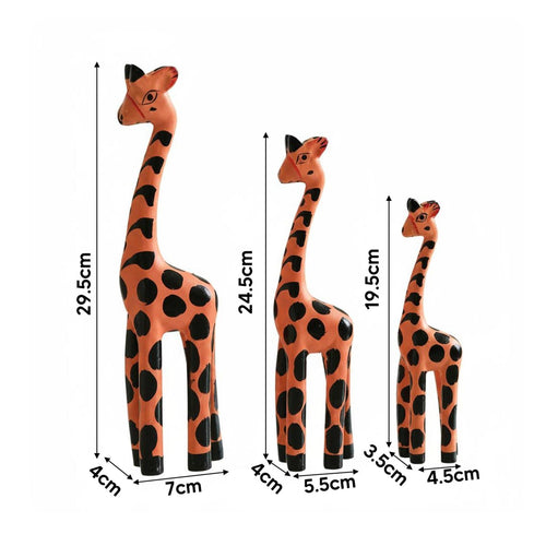 3 Pieces Wooden Giraffe Figurine Set for Living Room, Bookshelf