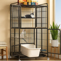 Cat Cage Litter Box Large Indoor Cat House Rolling Cat Playpen Waste Containment Unit Foldable Structure Secure Door Locks Suitable for Gift Giving Home Decoration