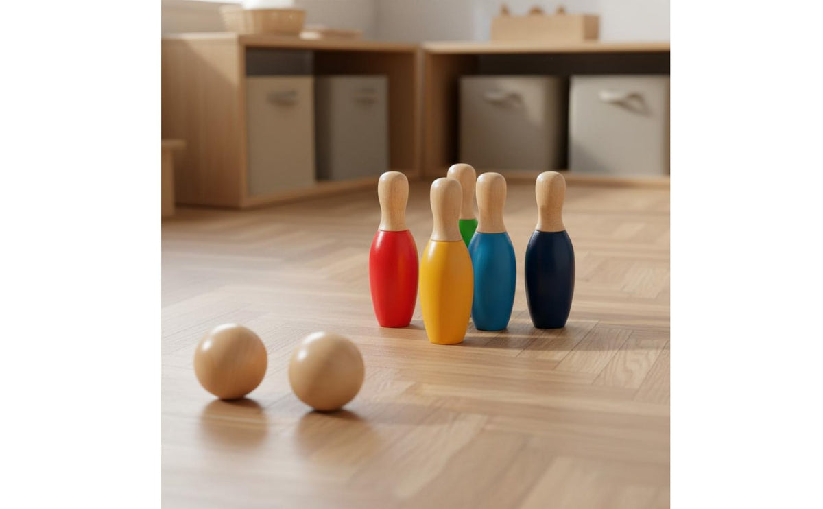 Wooden Bowling Set Solid Wood Kids Bowling Toy Colorful Design for Young Children